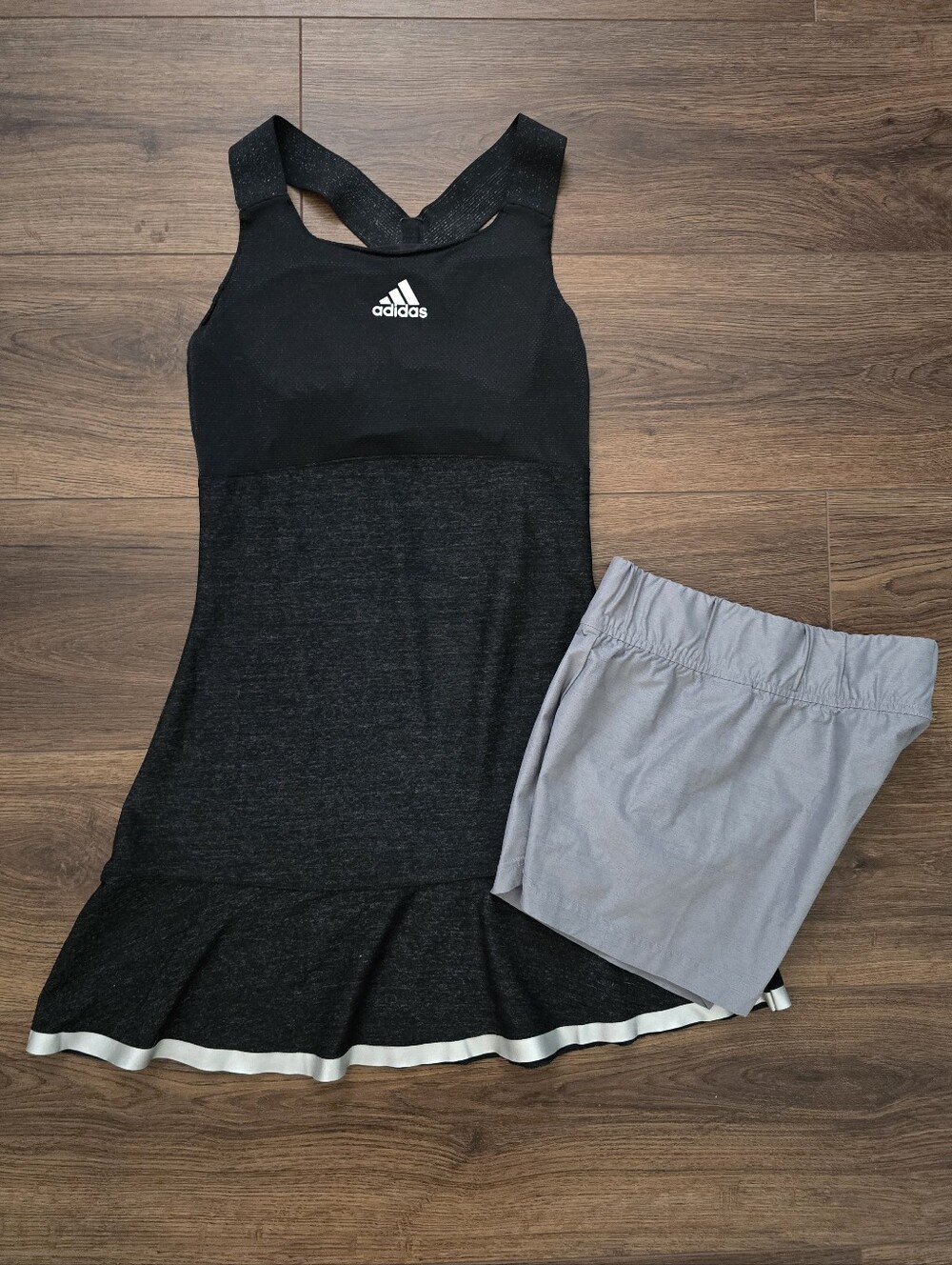 Adidas Aeroready XS Glam On Tennis Y Dress & Shorts Black Metallic Racerback